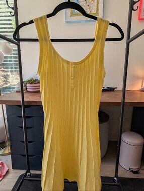 Sleeveless Ribbed Yellow Mini Dress
